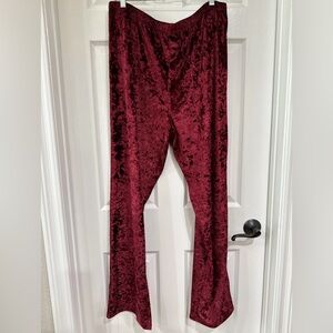 K. Jordan Women's 1X Pull On Elastic Waist Pants Burgundy Velvet Style EUC